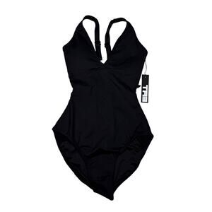 TA3 Plungey One Piece Swimsuit XS Reg/Long Black Lace Up Back Sculpting NWT